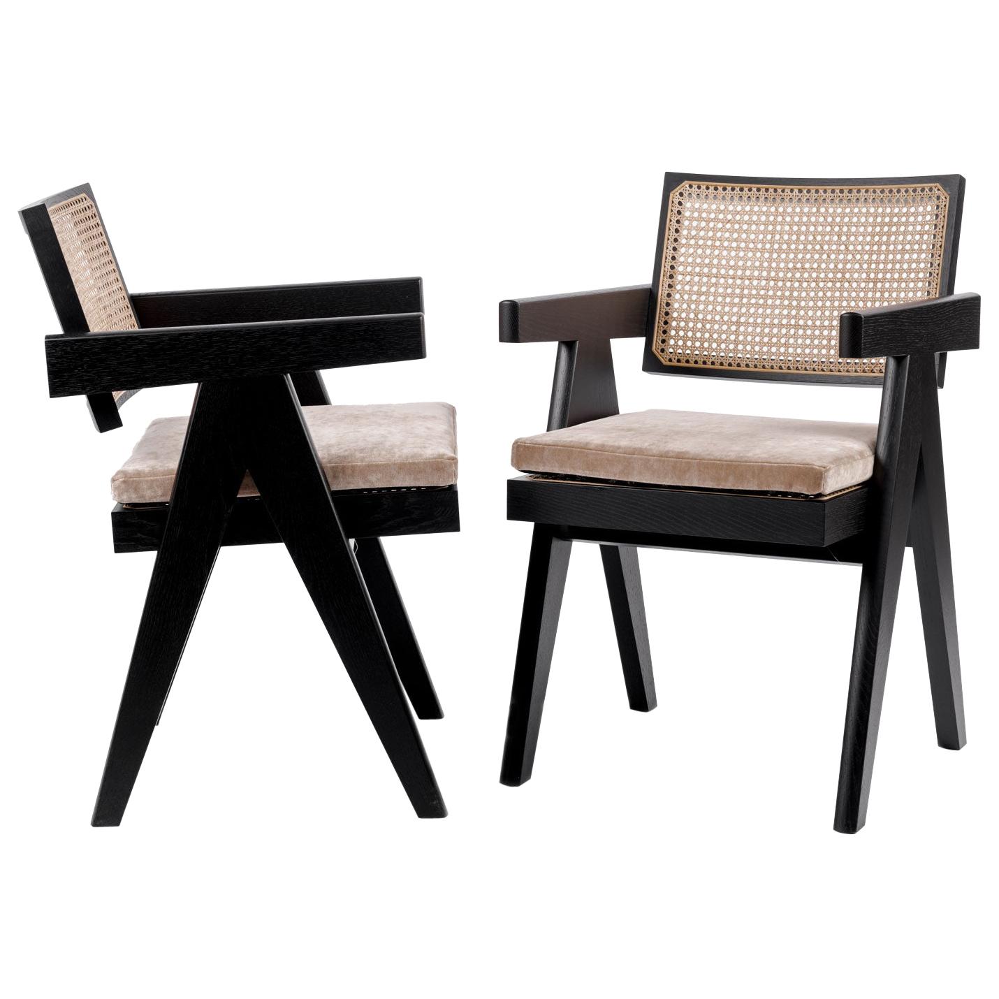 Black Oak Stained Frame Chair with Woven Cane Seat + Back with Cushion, Cassina