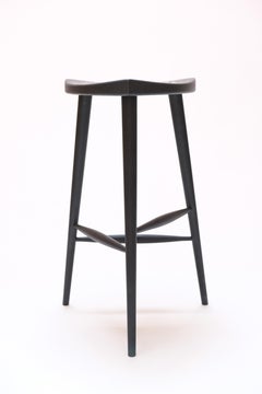 Black Oak Three Legged Danish Modern Tall Stool Japanese Design