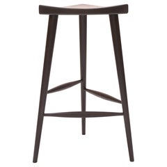Black Oak Three Legged Danish Modern Tall Stool Japanese Design