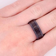 Black Oakwood & Titanium 8mm Coin Edge Comfort Fit Band, Wedding Statement Style
