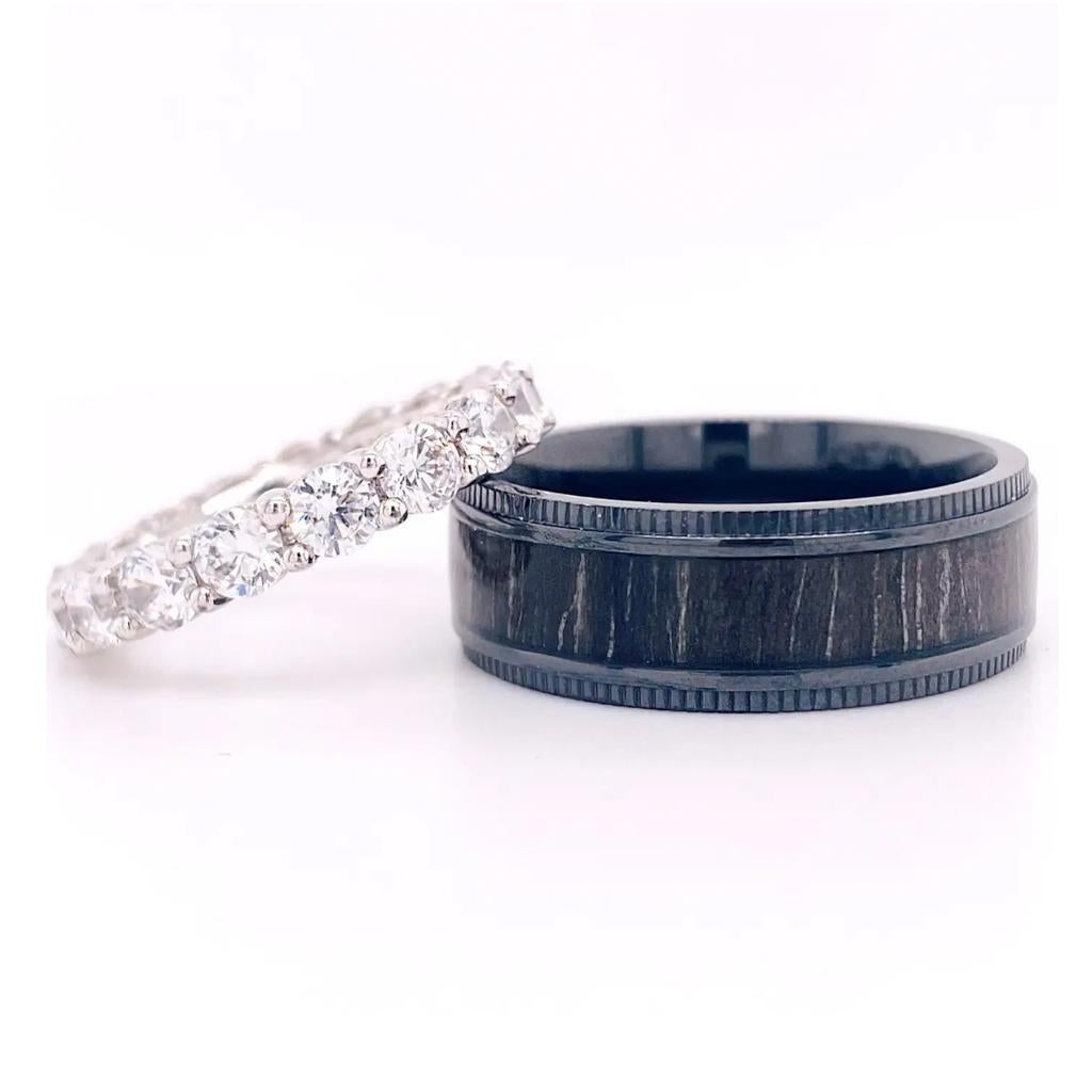 For Sale:  Black Oakwood & Titanium 8mm Coin Edge Comfort Fit Band, Wedding Statement Style 5