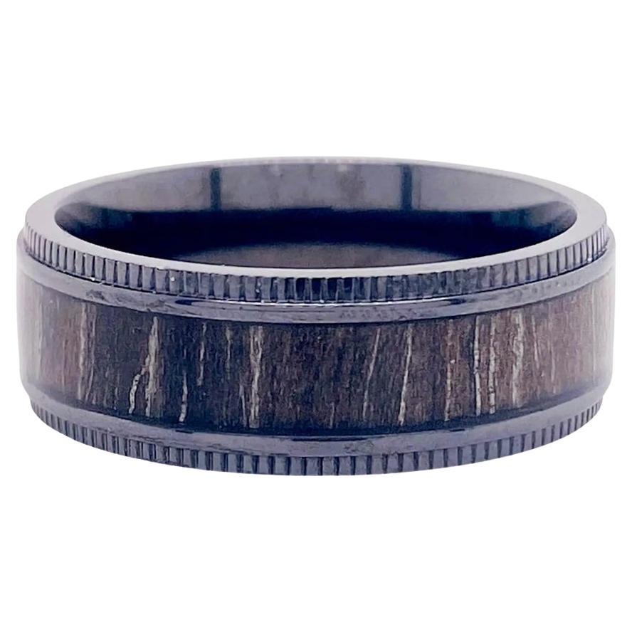 For Sale:  Black Oakwood & Titanium 8mm Coin Edge Comfort Fit Band, Wedding Statement Style