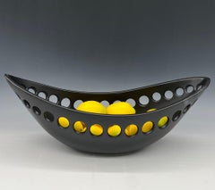 Black Oblong Ceramic Centerpiece Fruit Bowl with Satin Glaze, in Stock