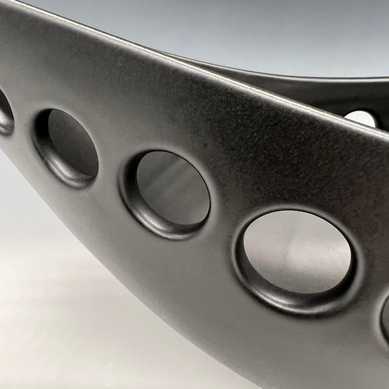 Black Oblong Ceramic Centerpiece Fruit Bowl with Satin Glaze, in Stock