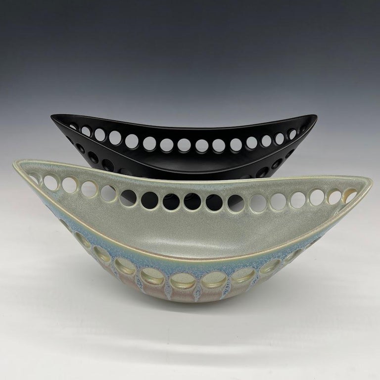 Black Oblong Ceramic Centerpiece Fruit Bowl with Satin Glaze, in Stock