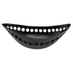 Black Oblong Ceramic Centerpiece Fruit Bowl with Satin Glaze, in Stock