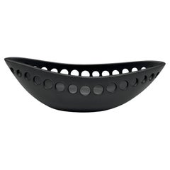 Black Oblong Ceramic Centerpiece Fruit Bowl with Satin Glaze, in Stock