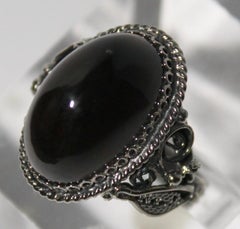 Black obsidian filigree ring