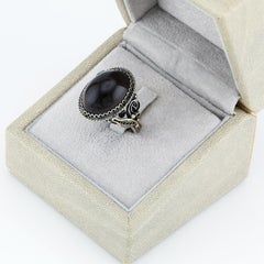 Black obsidian filigree ring