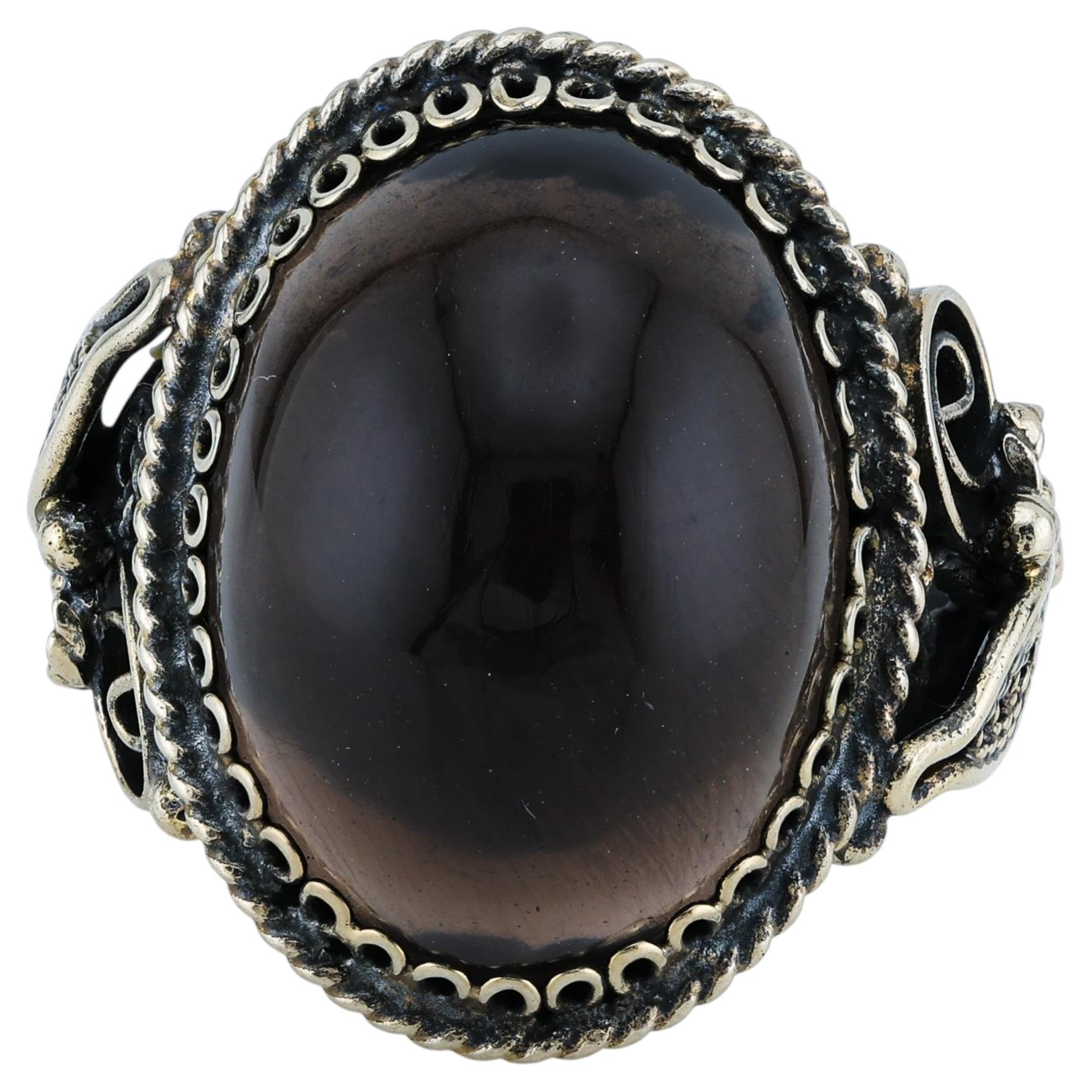 Black obsidian filigree ring, 7 size