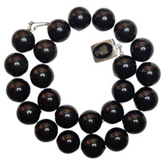 Black Obsidian Necklace with Black Onyx Intaglio Cameo Clasp