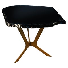 Schwarzer Obsidian Beistelltisch mit Stahlfuß, Stefano Piccini, Made in Italy