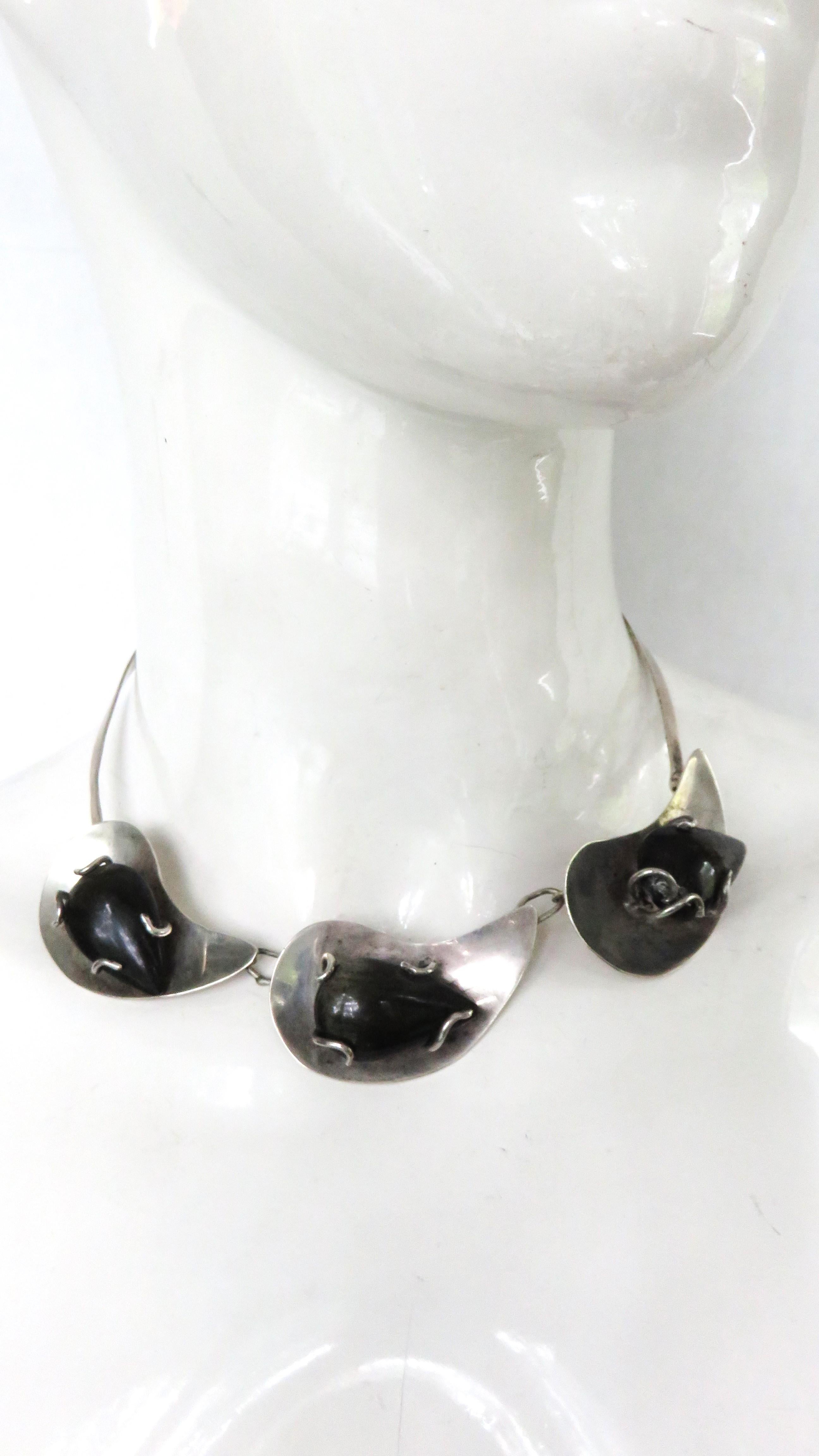 Donna Collana a goccia di ossidiana nera in argento sterling in vendita