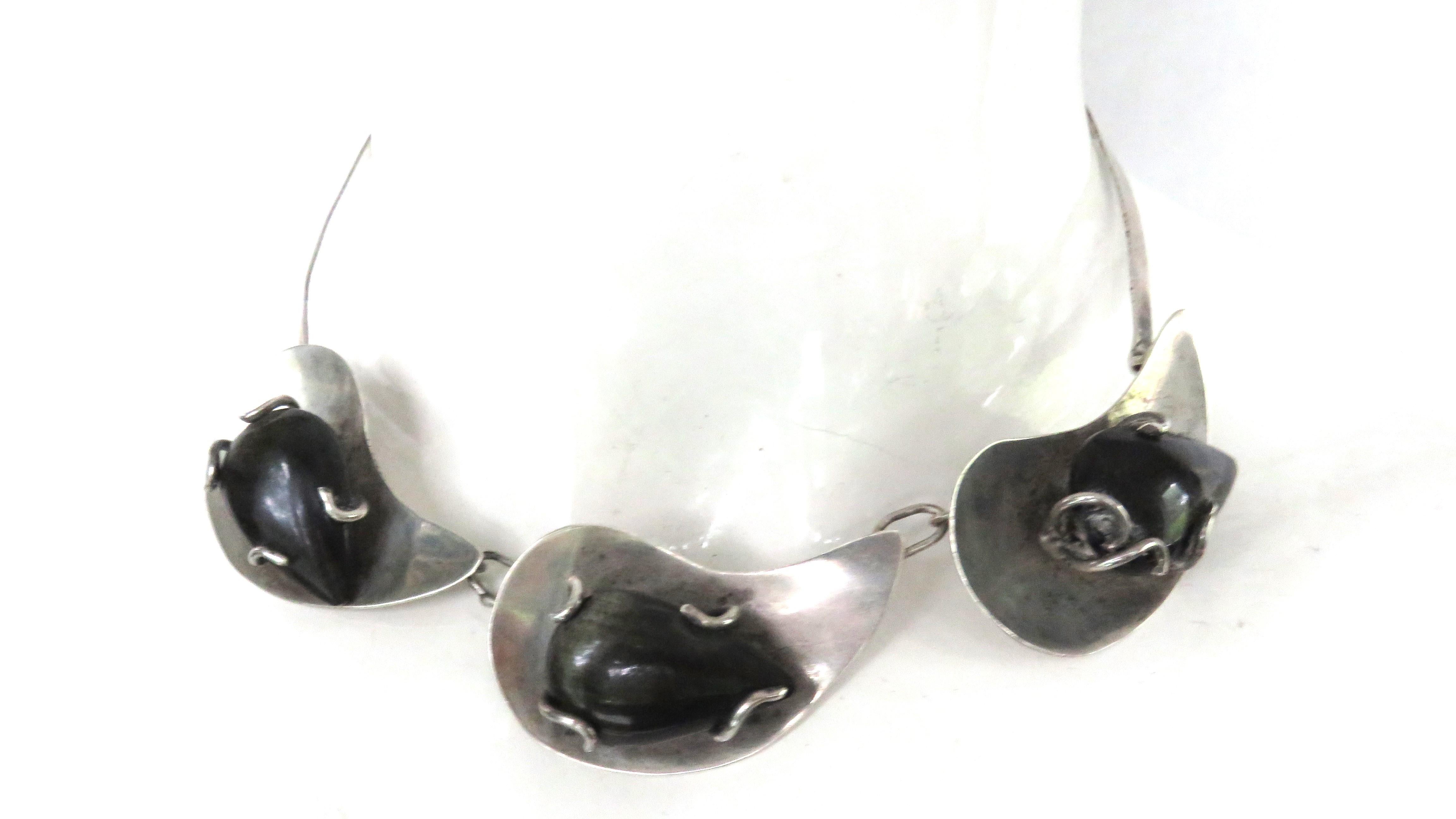 Collana a goccia di ossidiana nera in argento sterling in vendita 1
