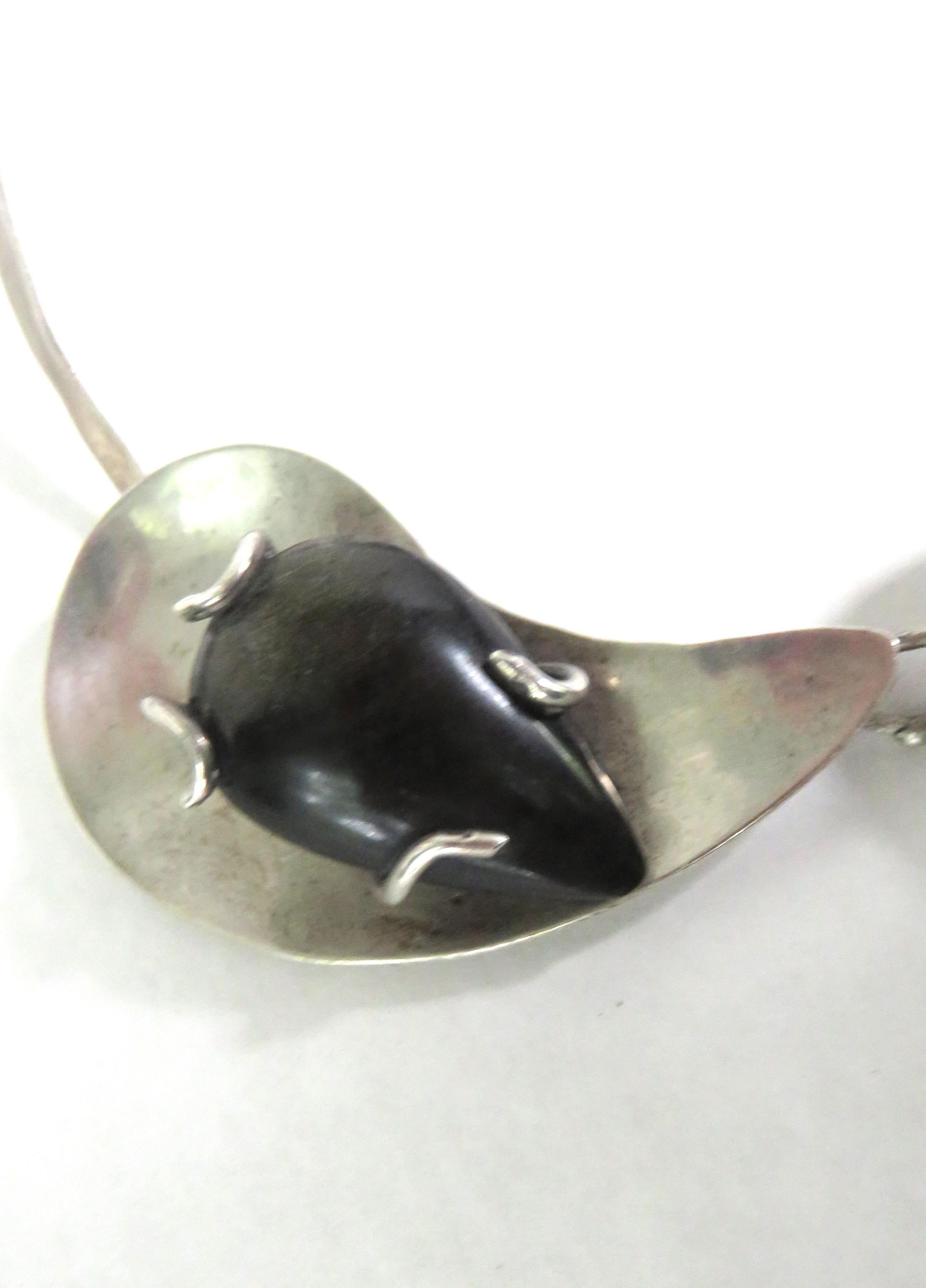 Collana a goccia di ossidiana nera in argento sterling in vendita 2