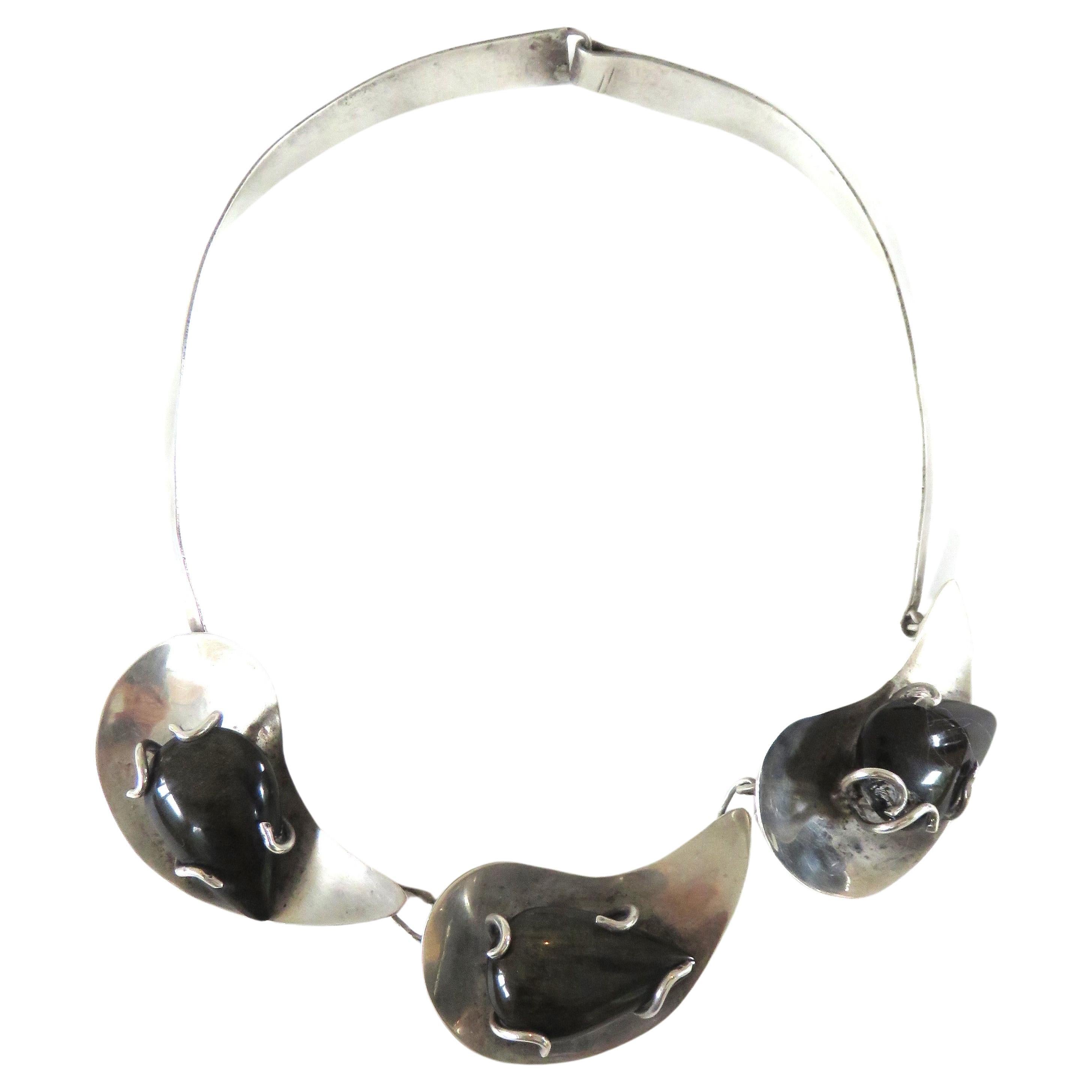 Collana a goccia di ossidiana nera in argento sterling in vendita
