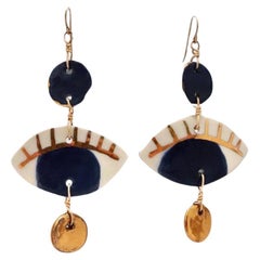 Black Occhi Earrings - Handmade porcelain with 14k gold leaf detail