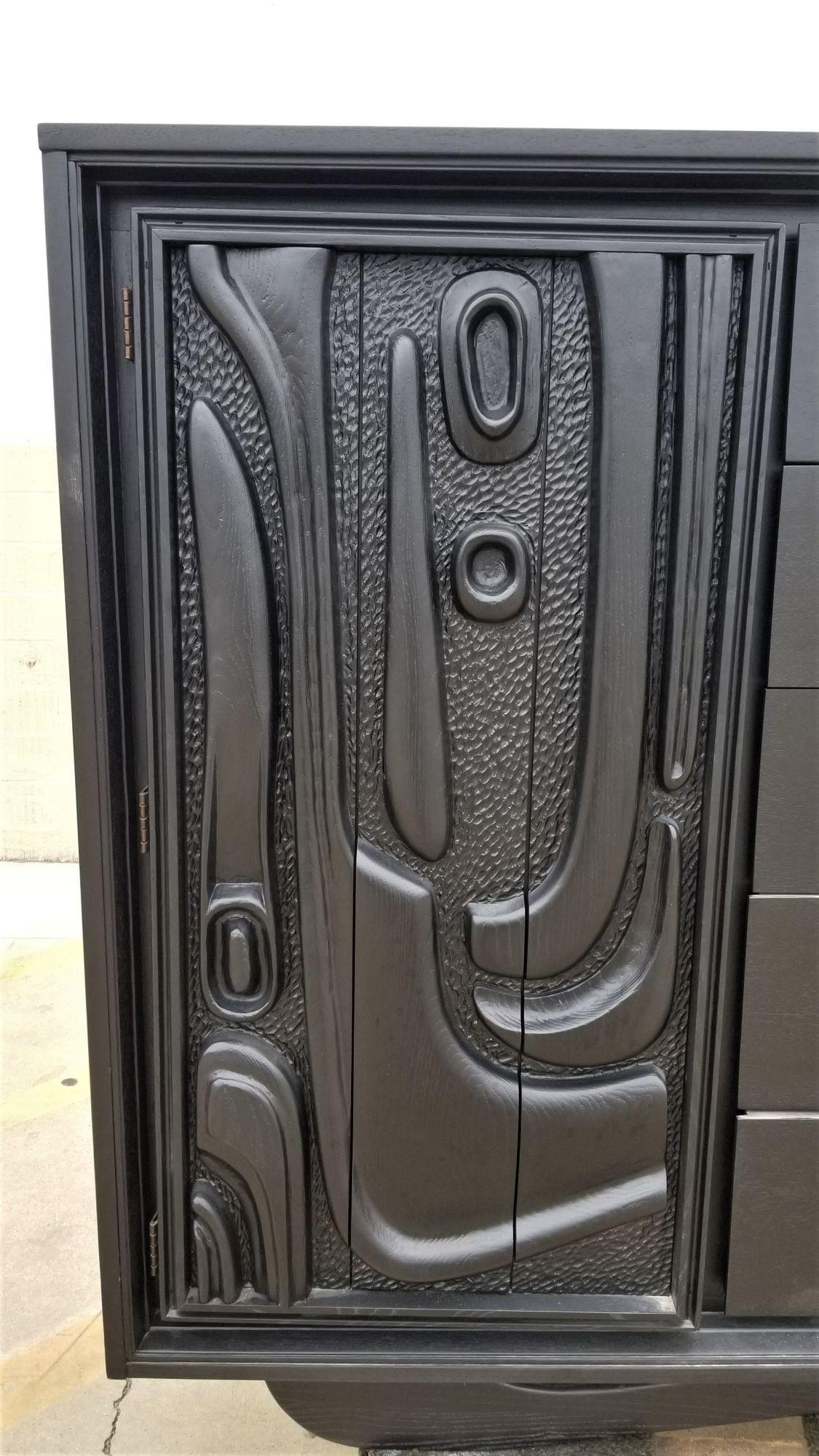 Black Oceanic Highboy Brutalist Armoire By Witco Pulaski In Excellent Condition For Sale In Van Nuys, CA