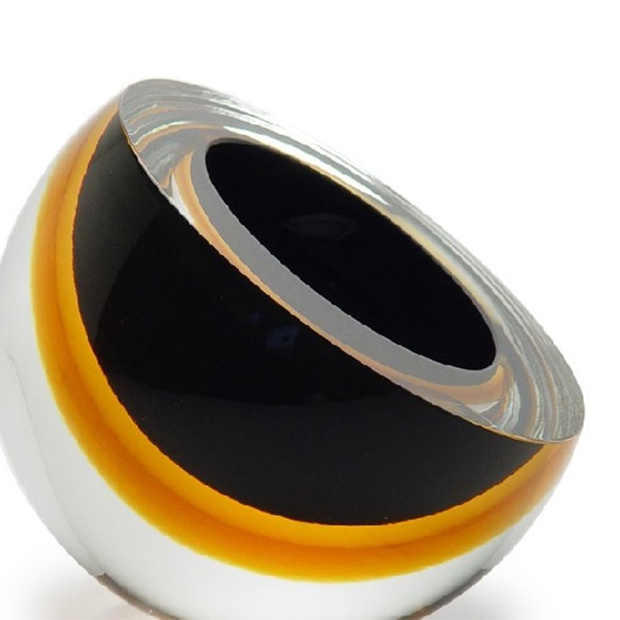 Bowl Black Ocher Inclined in mouth blown glass
in clear glass, amber glass and dark smocked 
glass finish.
 