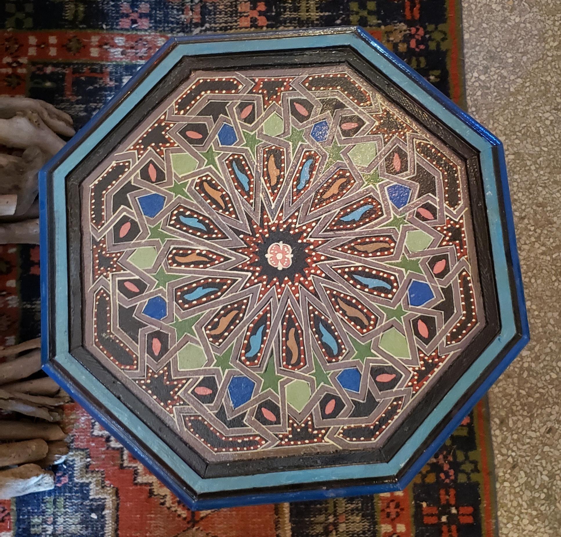 Black Octagonal Hand Painted Table, Marrakech In New Condition For Sale In Orlando, FL