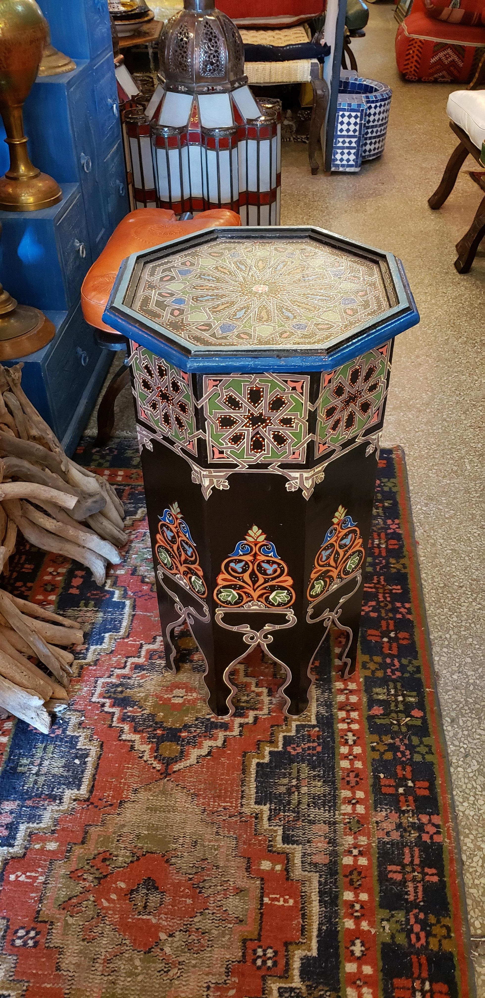 Contemporary Black Octagonal Hand Painted Table, Marrakech For Sale