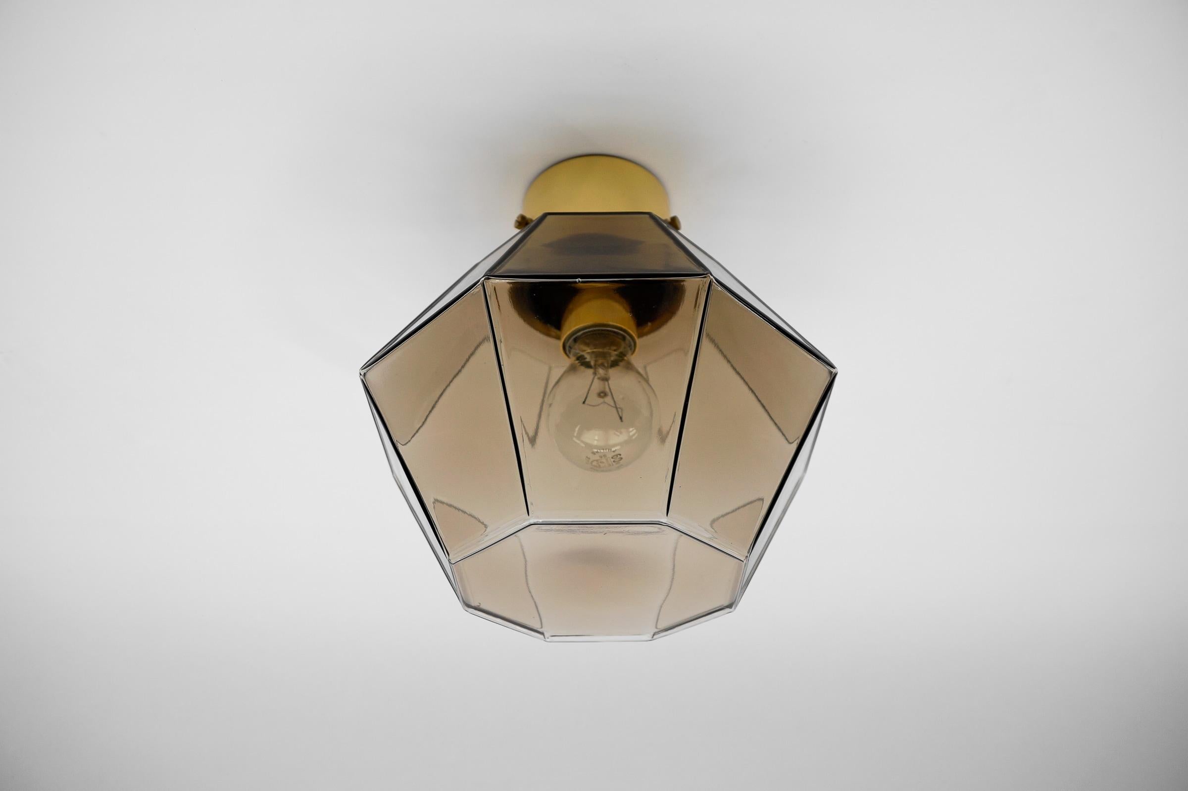 Black Octagonal Smoked Glass Flush Mount by Limburg, Germany 1960s For Sale 2