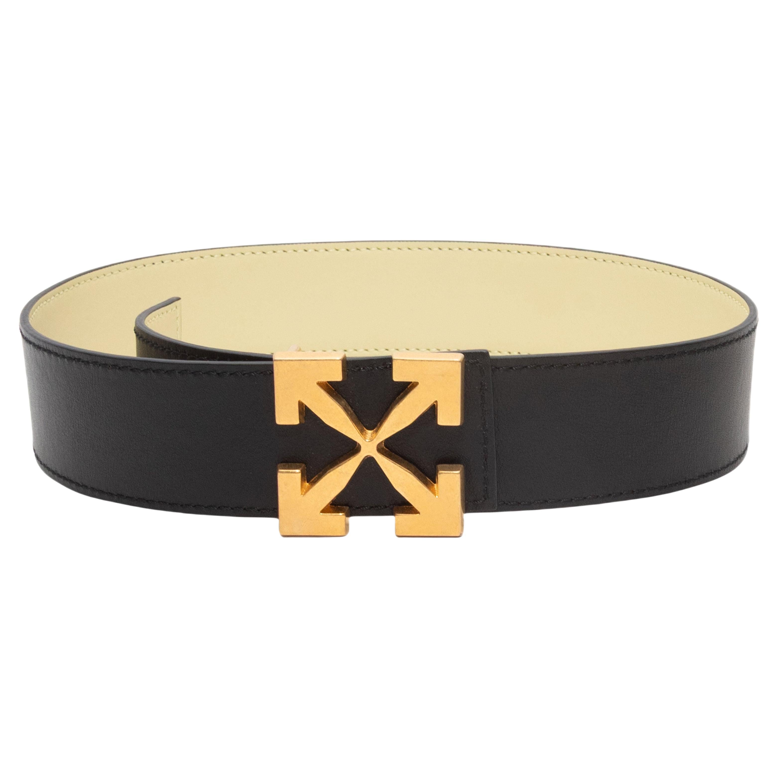 Schwarzer Off-White Leder Logo-Gürtel Größe US S im Angebot