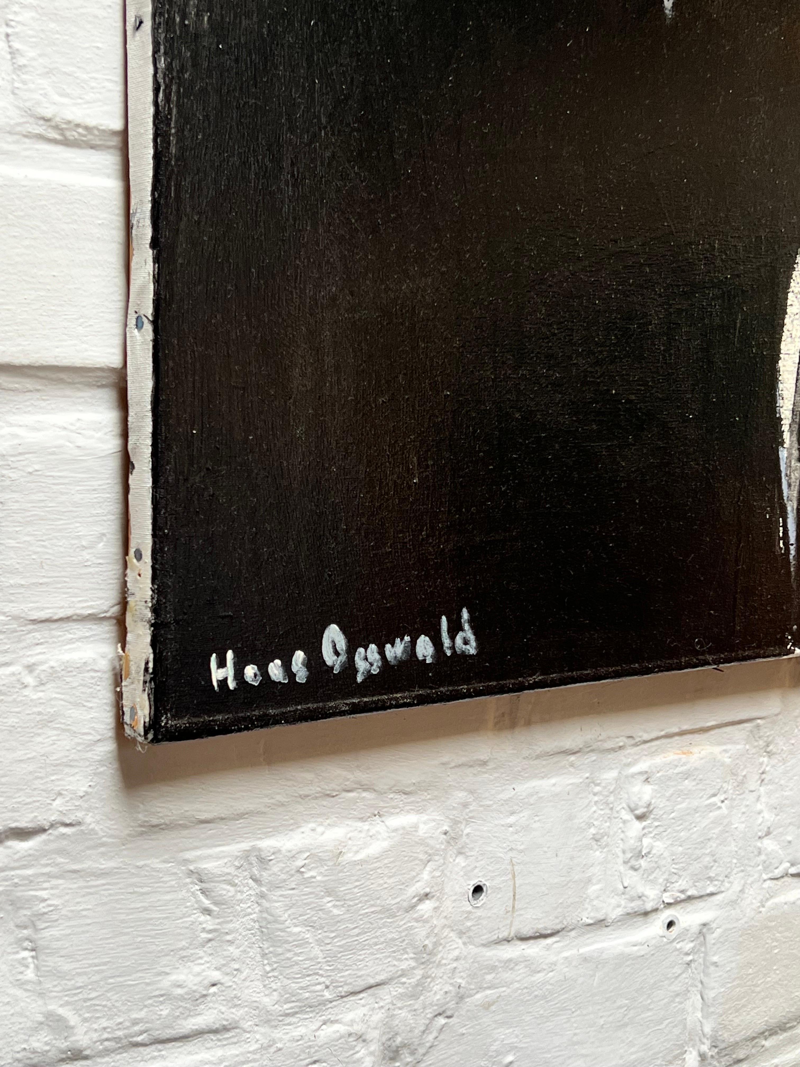 Scandinavian Modern Black Oil on Canvas in the Style of Pierre Soulages by Hans Osswald 1960s For Sale