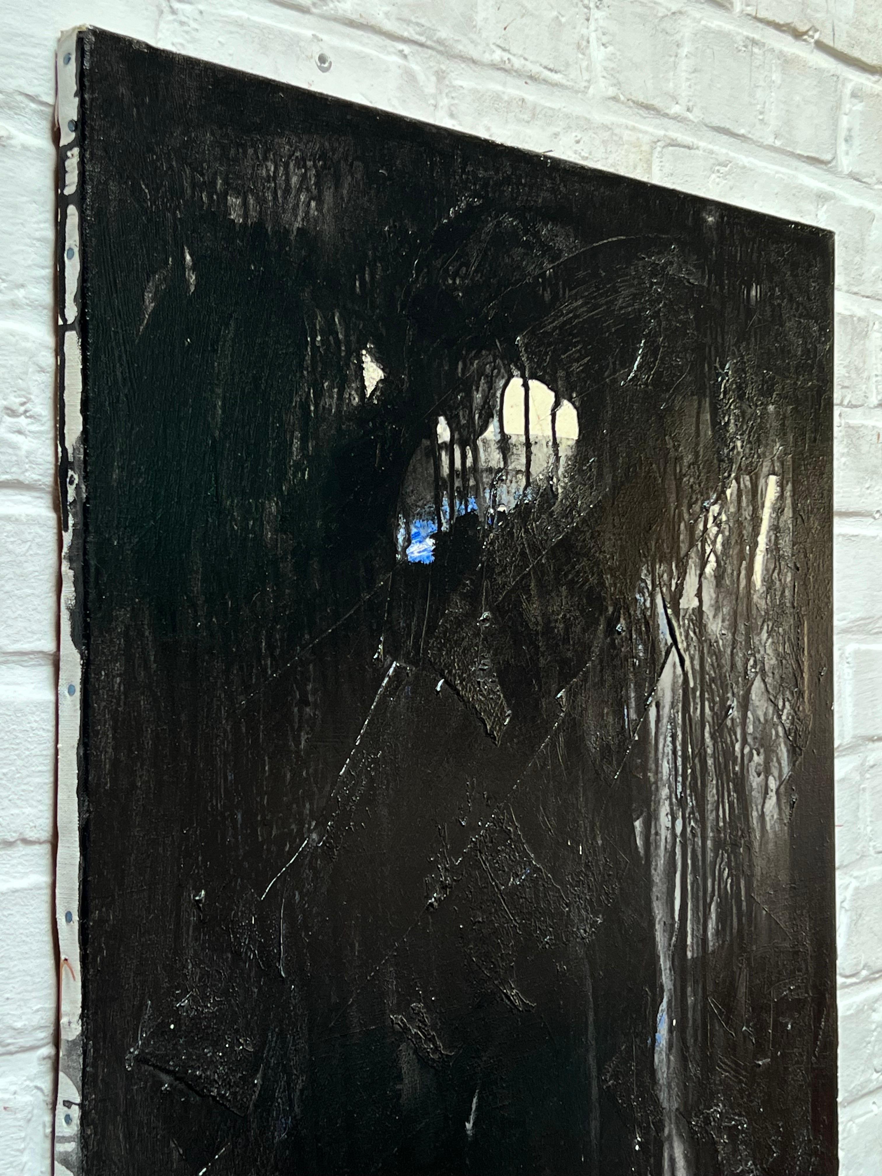 Swedish Black Oil on Canvas in the Style of Pierre Soulages by Hans Osswald 1960s For Sale