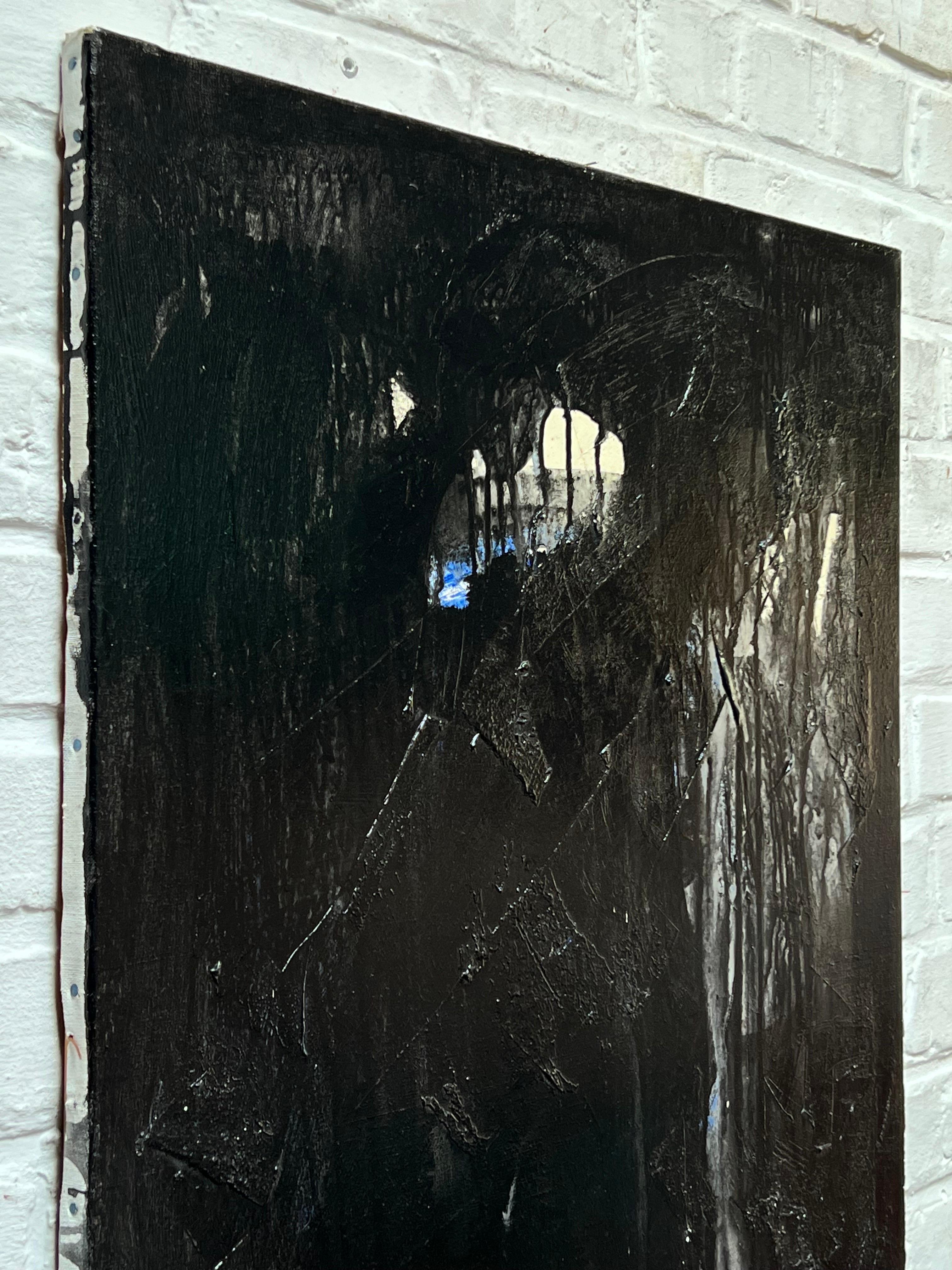 Scandinave moderne Huile sur toile noire dans le style de Pierre Soulages par Hans Osswald, années 1960 en vente
