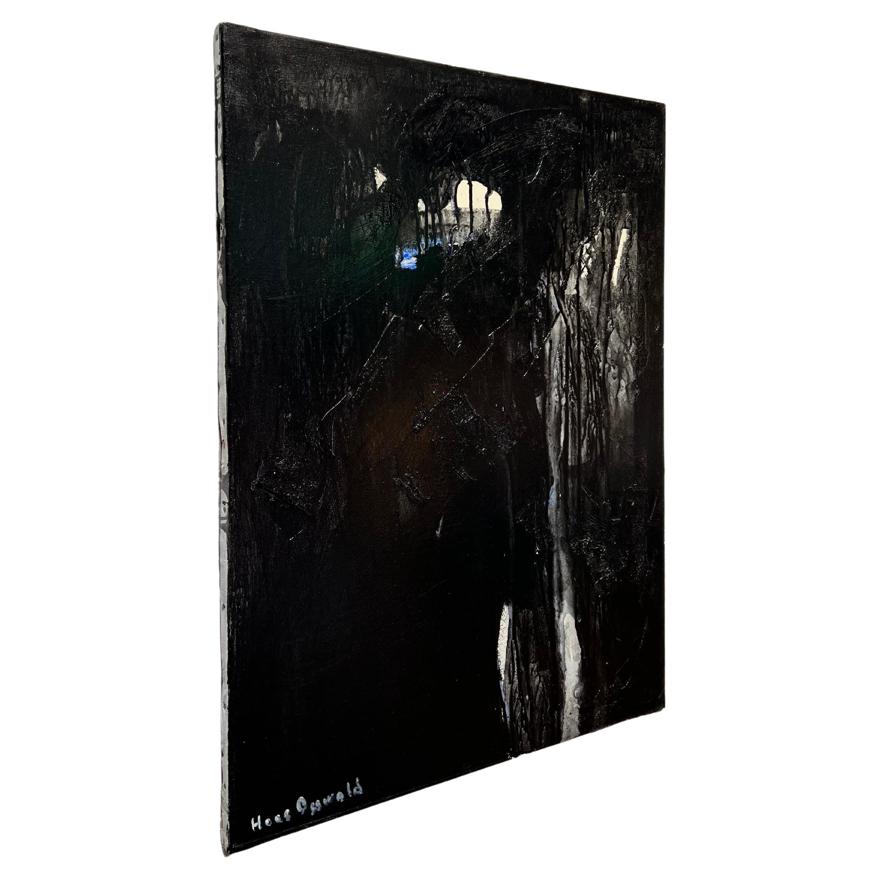 Black Oil on Canvas in the Style of Pierre Soulages by Hans Osswald 1960s For Sale