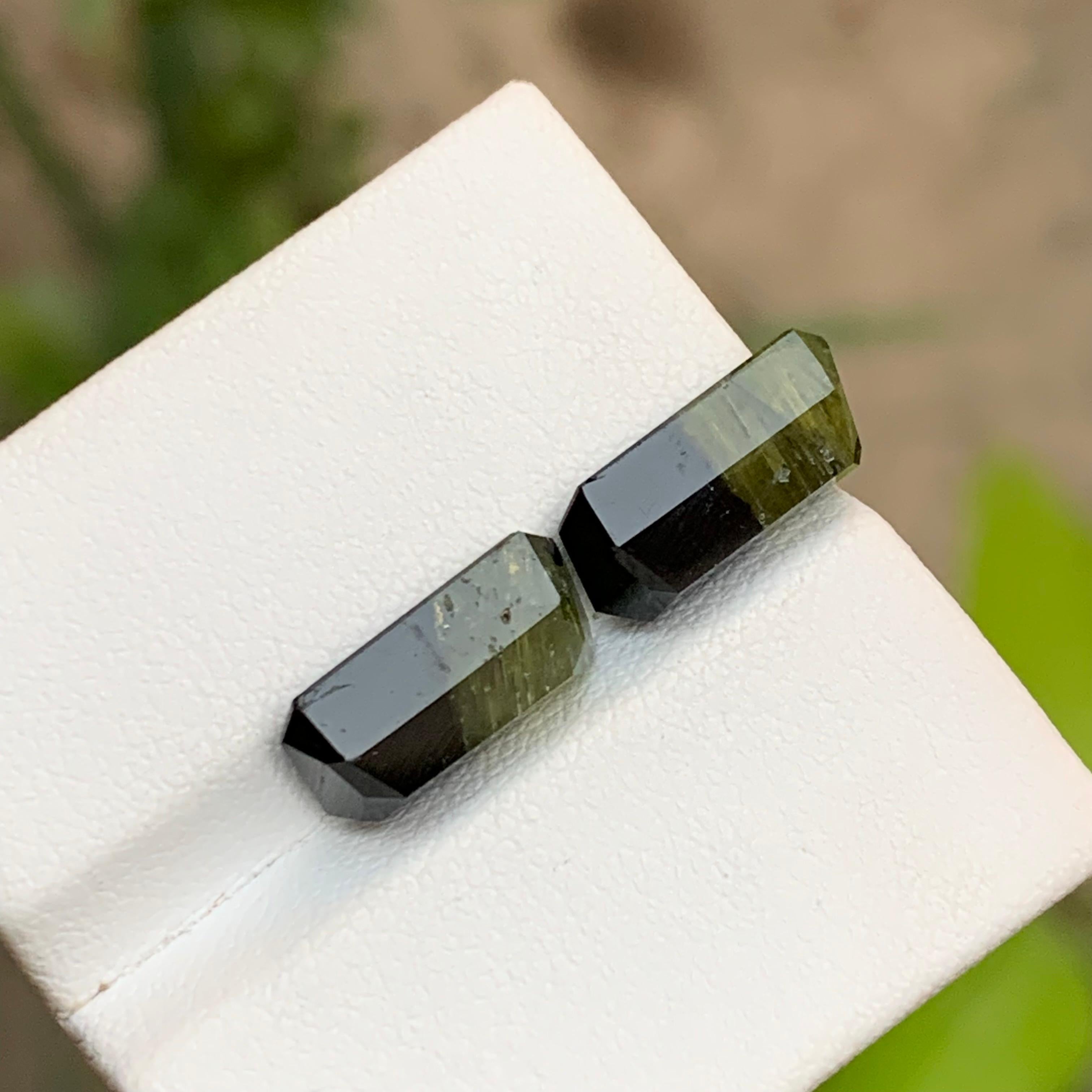 Paar Bicolor-Edelsteine aus natürlichem Turmalin in Schwarz & Olivgrün mit 7,70 Karat im Smaragdschliff im Angebot 1