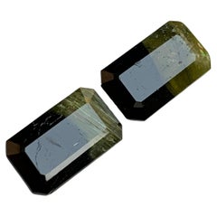 Black & Olive Green Bicolor Natural Tourmaline Gemstone Pair 7.70 Ct Emerald Cut