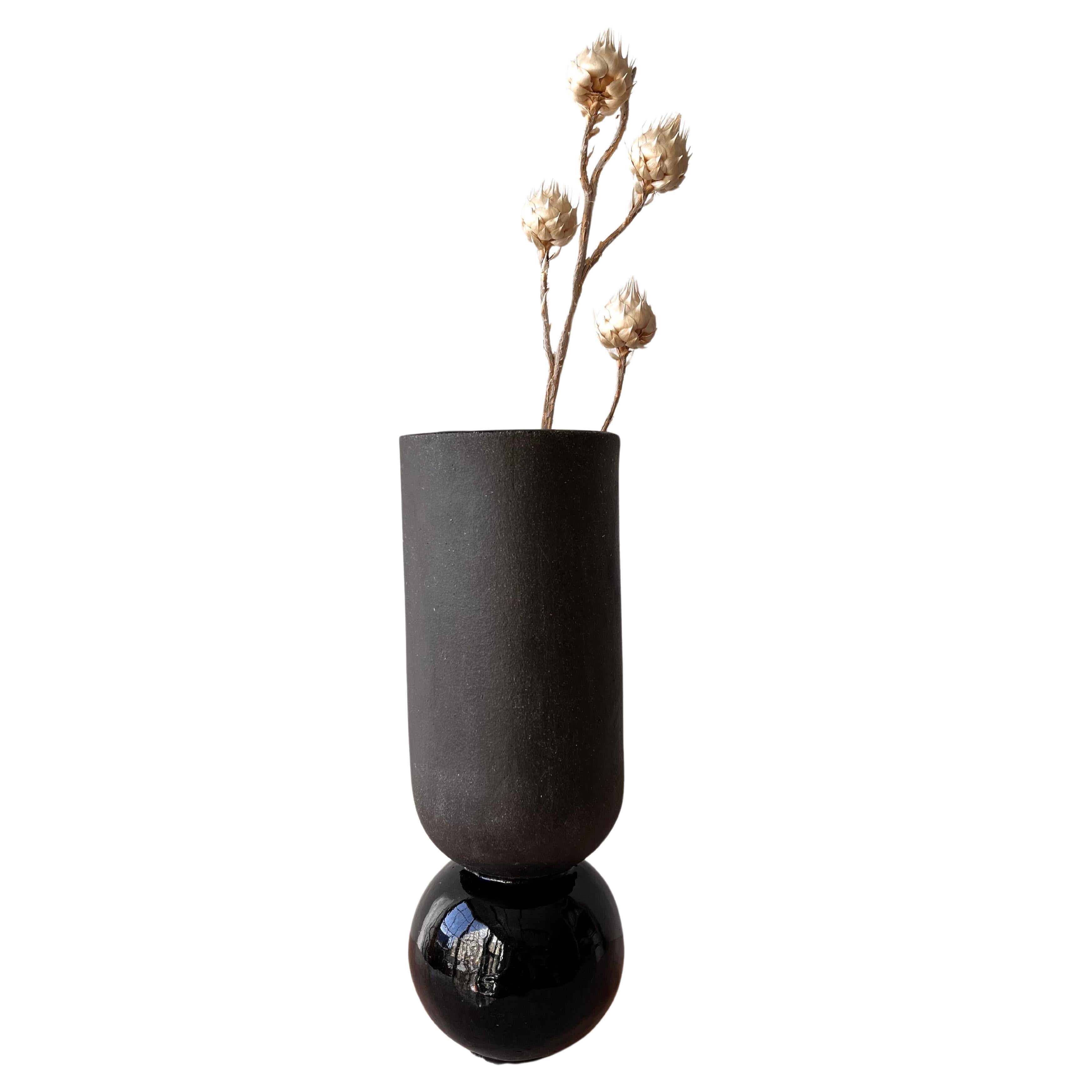 Black-on-Black Ball Vase For Sale
