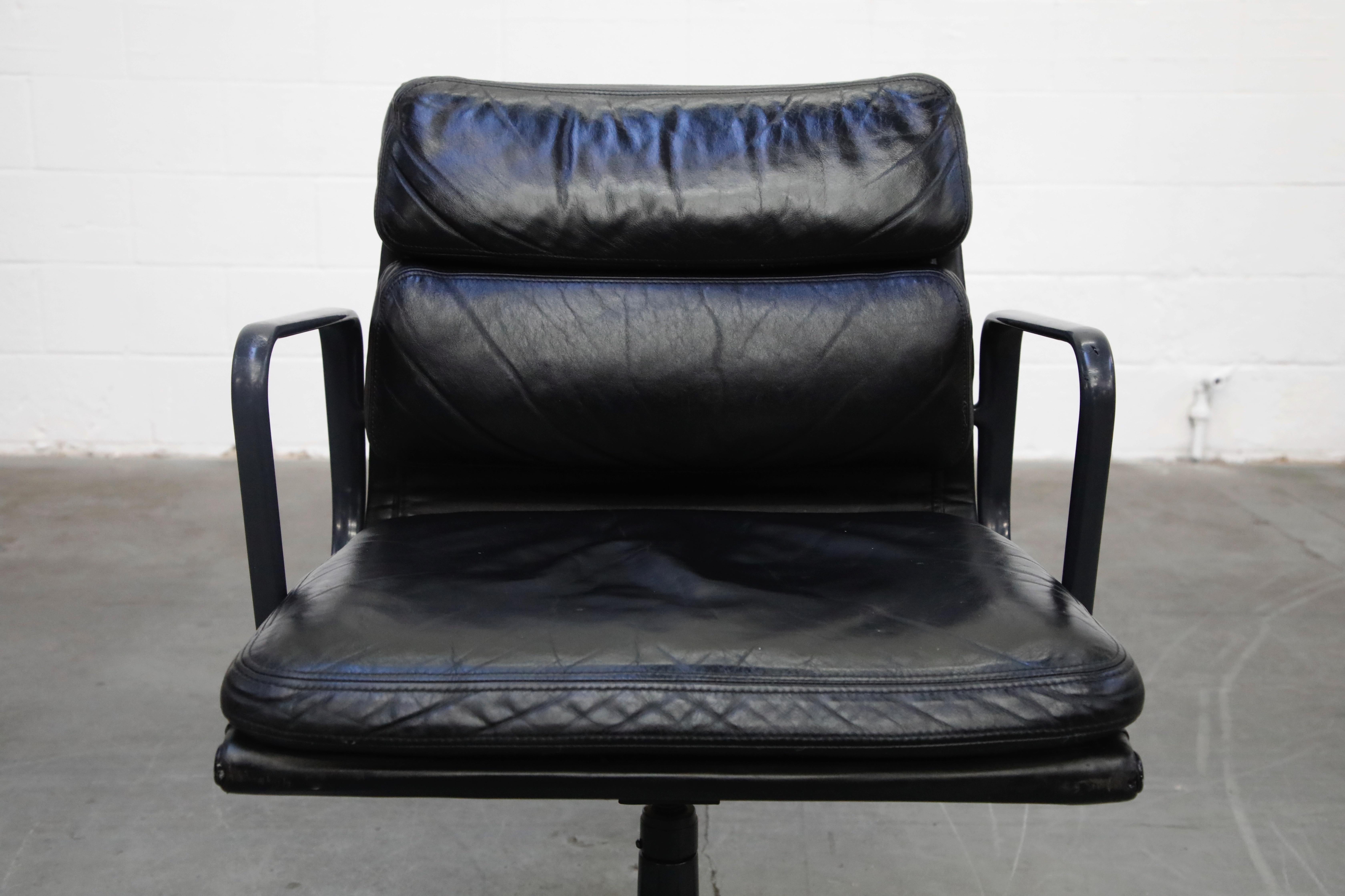 Leather Black on Black Eames Soft Pad Management Chair by Eames for Herman Miller, 1992
