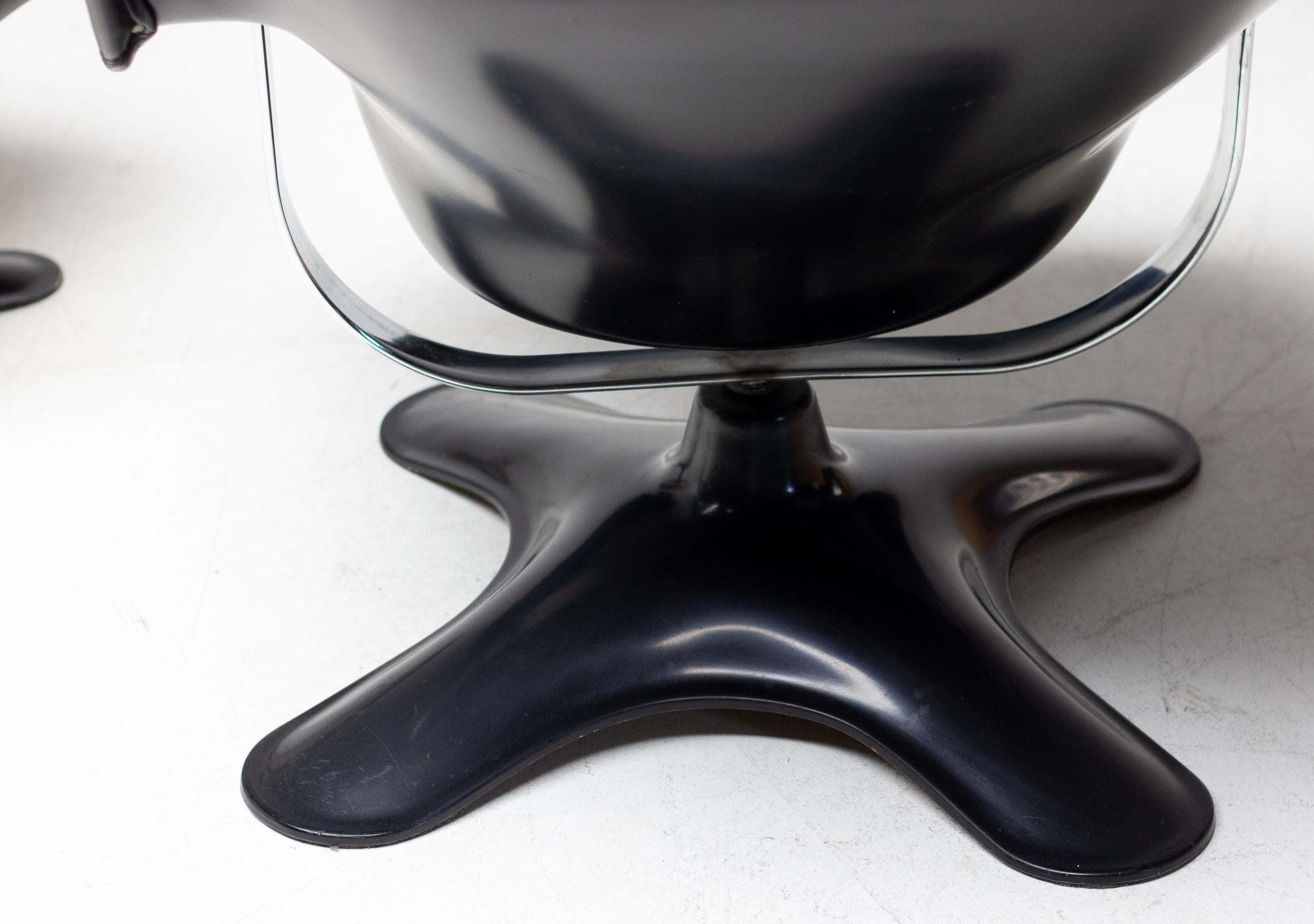Leather Black on Black Karuselli Lounge Chair and Footstool by Yrjo Kukkapuro for Haimi