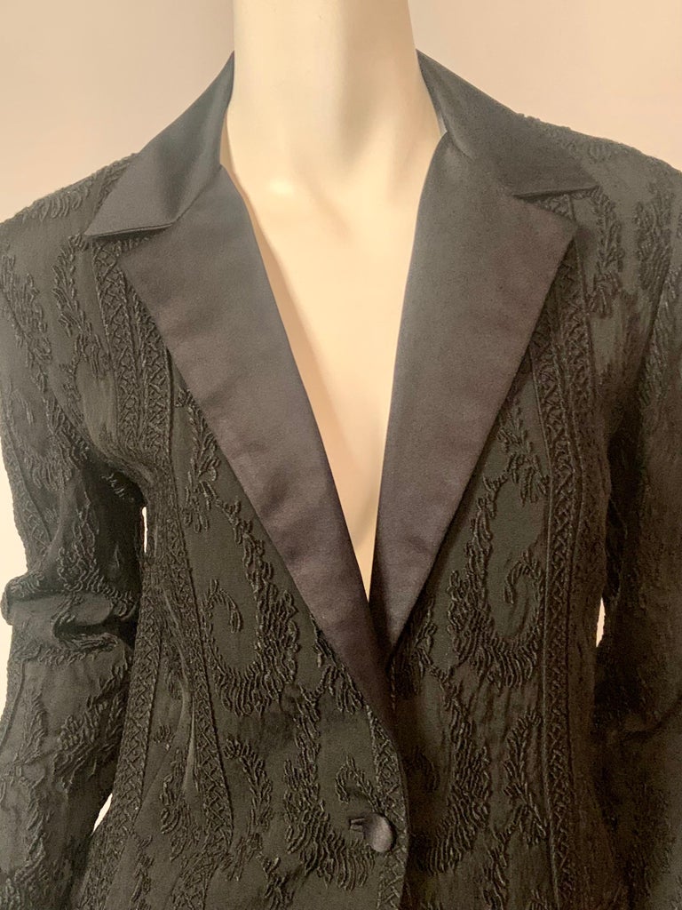Black on Black Woven Silk and Satin Tuxedo by Jon Valdi Couture In Excellent Condition For Sale In New Hope, PA