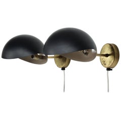 Black on Brass Italian Double Wall Sconce Antony after Serge Mouille Midcentury