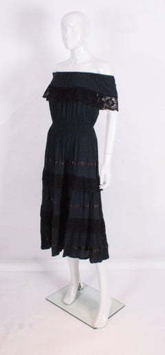 Black On/Off Shoulder Dress with Crochet Border and Ribbon Detail
