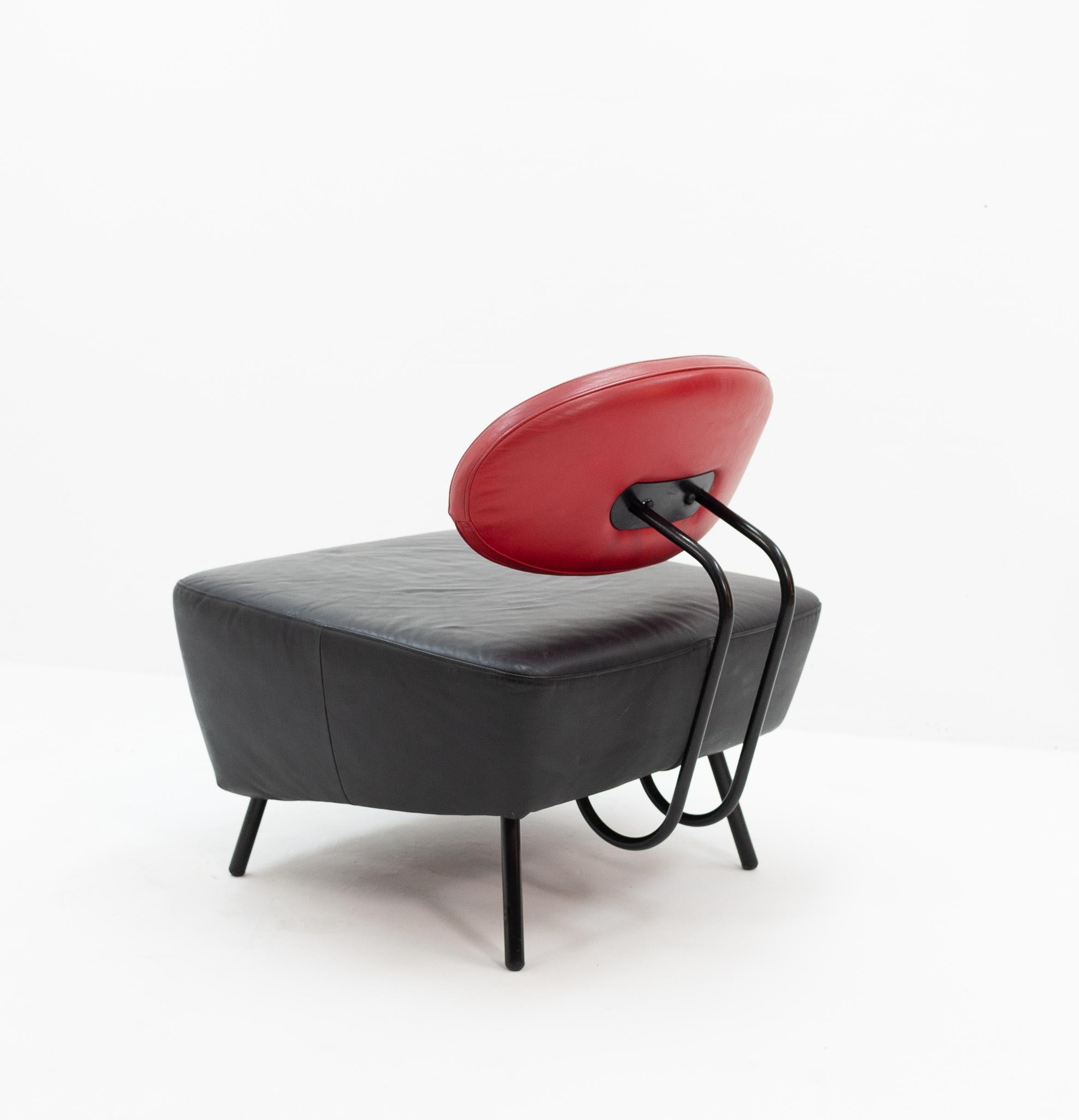 Modern Black on Red Leather Lounge Chair by Staccato Van IQ for Multifoam