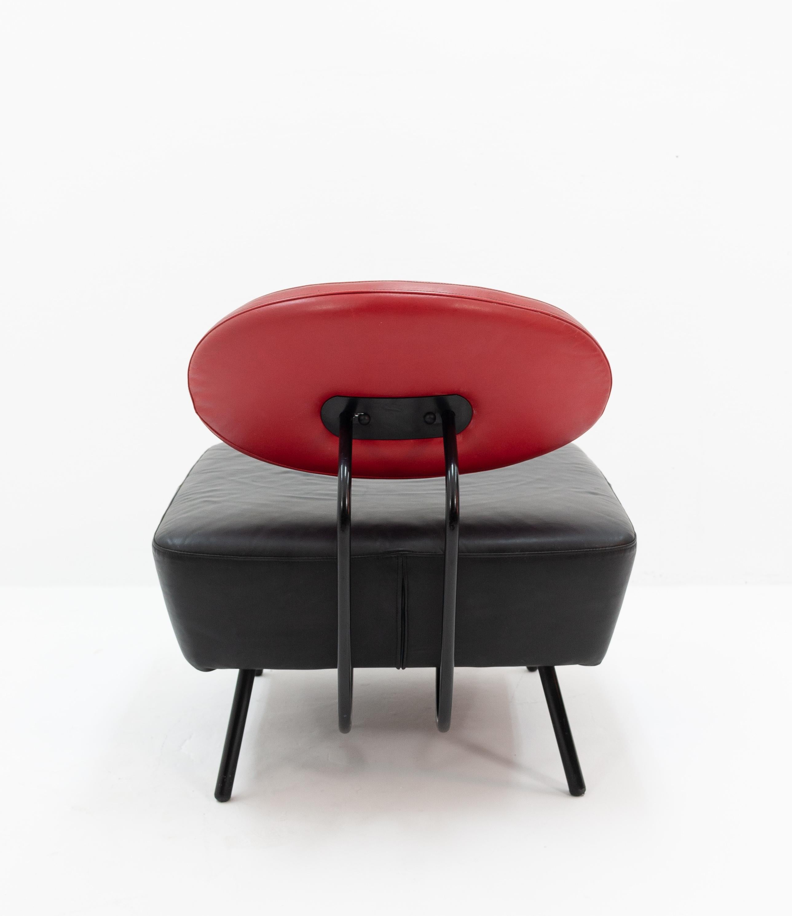 Dutch Black on Red Leather Lounge Chair by Staccato Van IQ for Multifoam