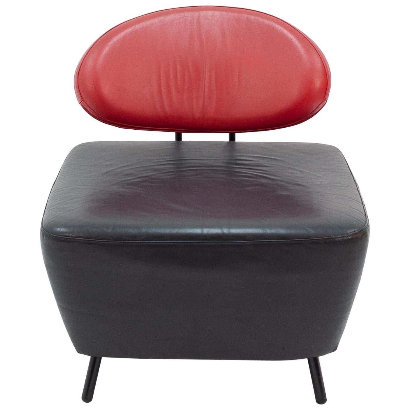 Black on Red Leather Lounge Chair by Staccato Van IQ for Multifoam