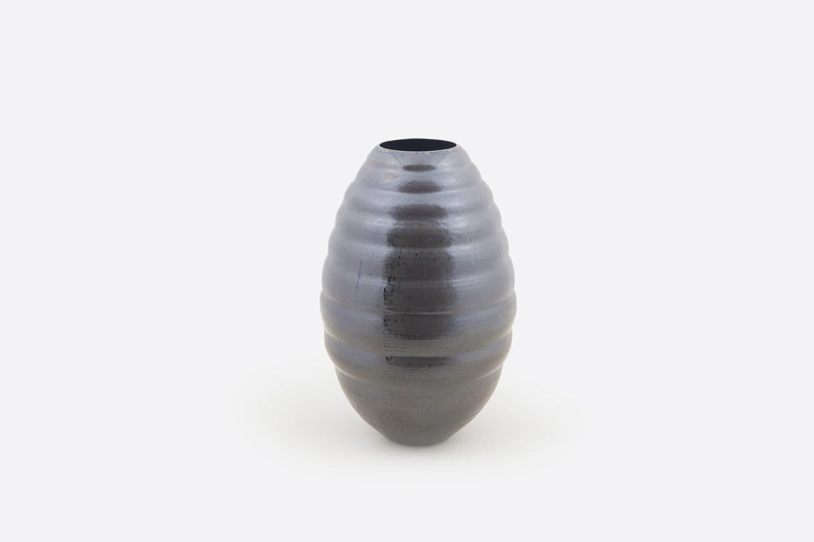 Organic Modern Black Ondulating Form, Ceramic Vase, Interior Sculpture or Vessel, Objet D'art