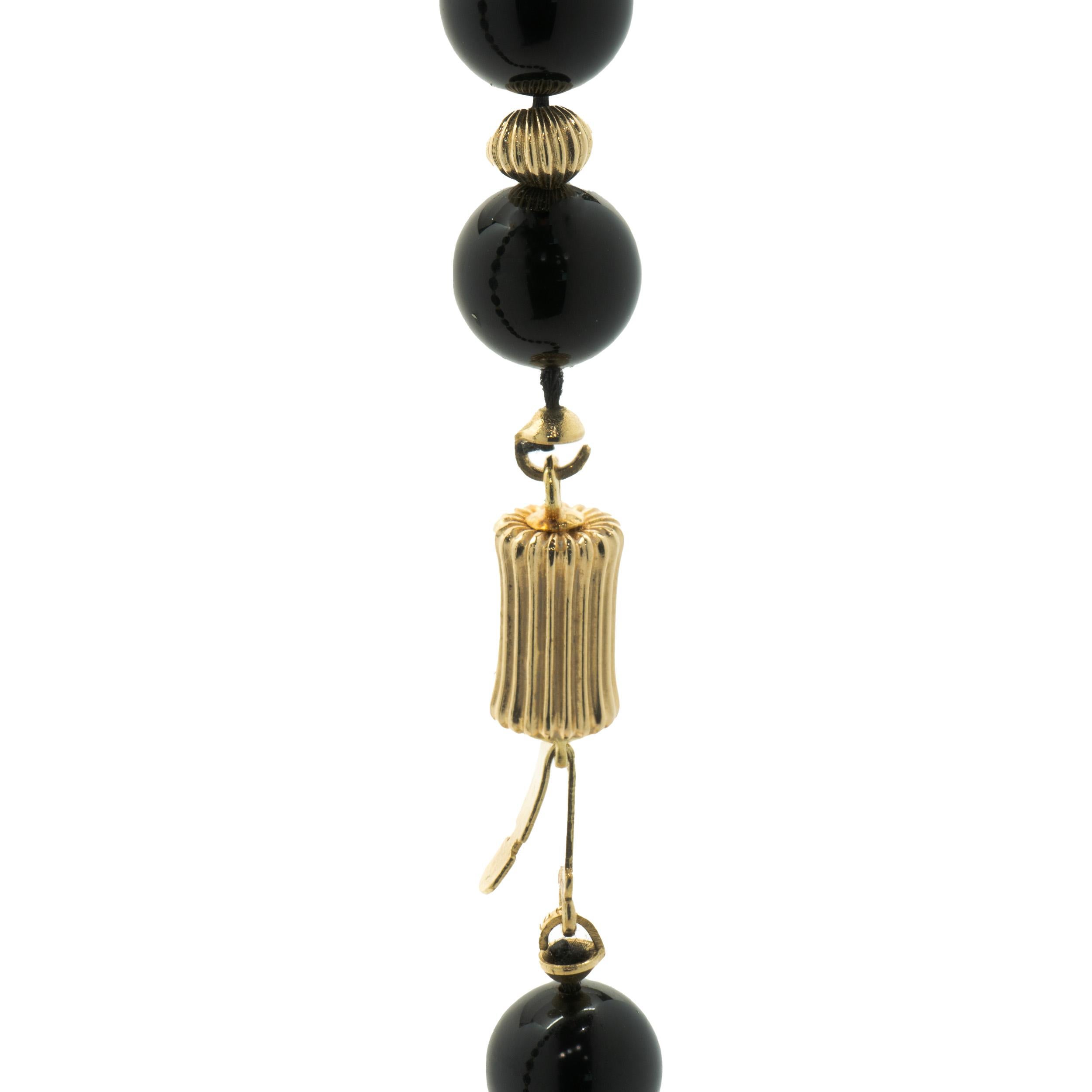 Black Onyx & 14 Karat Yellow Gold Beaded Necklace In Excellent Condition For Sale In Scottsdale, AZ
