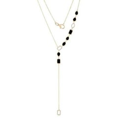 Black Onyx 14K (or 18k upon request) Yellow Gold Diamond Lariat Necklace