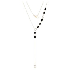 Black Onyx 14K (or 18k upon request) Yellow Gold Diamond Lariat Necklace