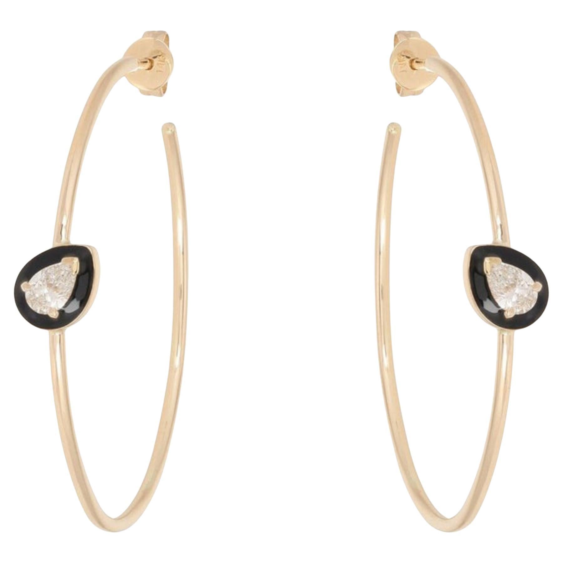 Black Onyx 14K (or 18k upon request) Yellow Gold Teardrop Hoop Earrings For Sale
