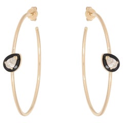 Black Onyx 14K (or 18k upon request) Yellow Gold Teardrop Hoop Earrings