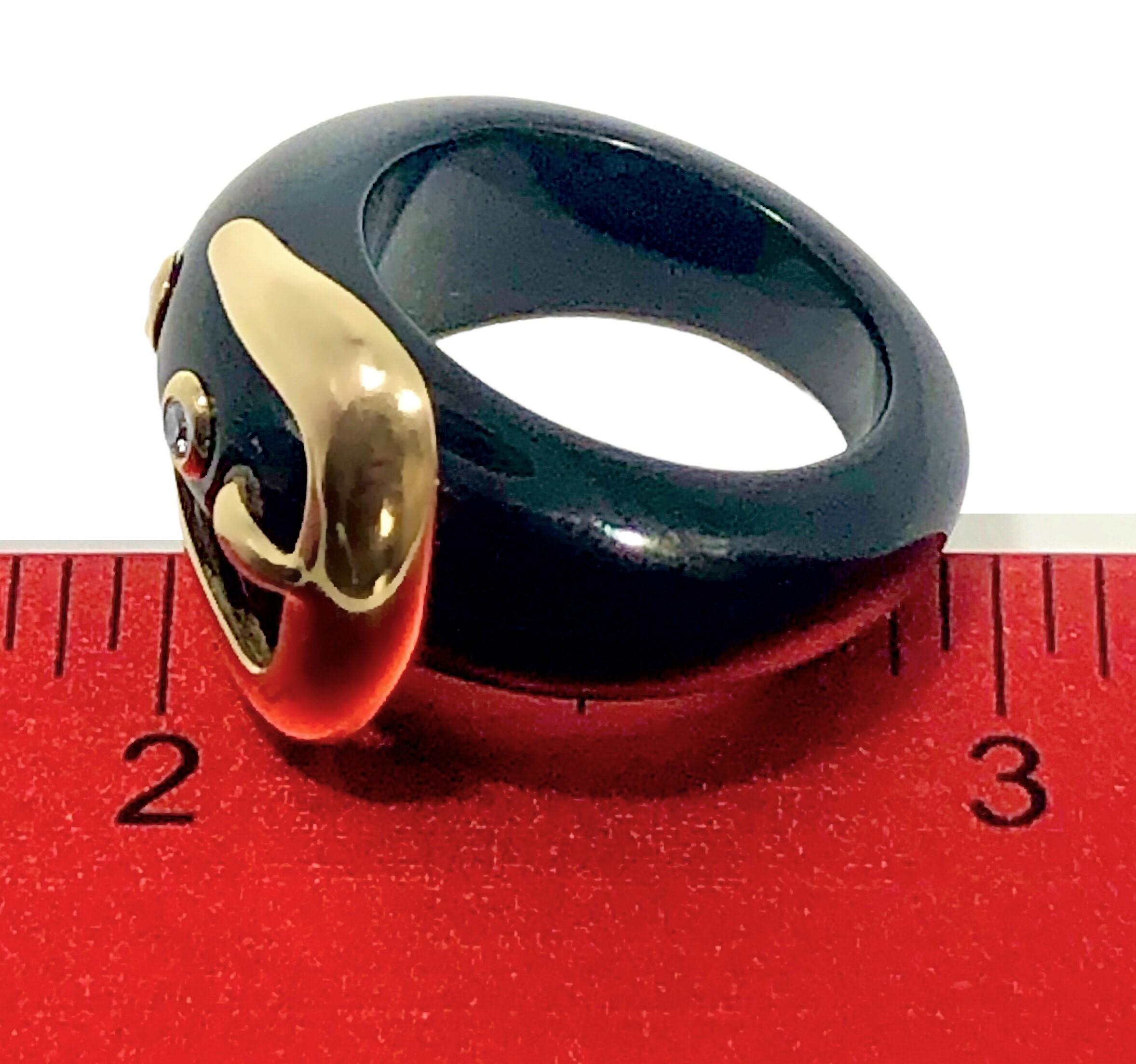 Black Onyx, 14K Yellow Gold and Diamond Buckle Ring For Sale 1