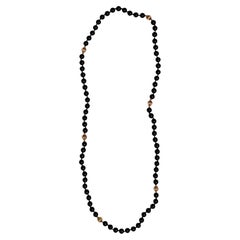 Black Onyx & 14k Yellow Gold Vintage Beaded Necklace